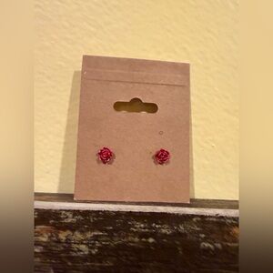 Red Rose Stud Earrings